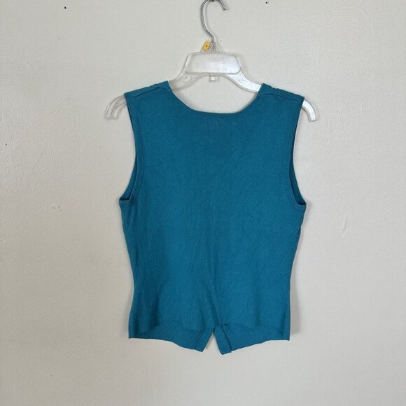 Vintage Rafaela Teal Blue Brown Button Slim Fit Womens Vest Size Small Pockets - Picture 9 of 9
